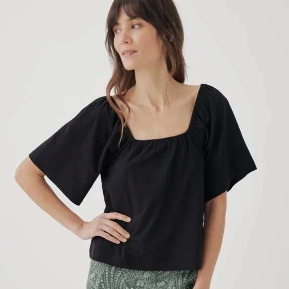 Pact Tops - Pact Women's Luxe Jersey Flutter Sleeve Top in Black Short Sleeve size small